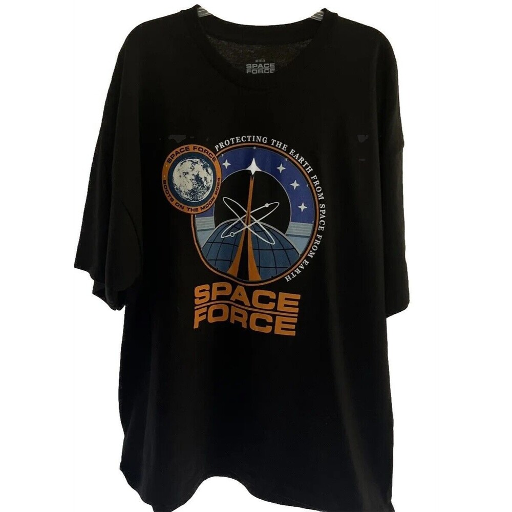 3XL Netflix Space Force Black Graphic T-shirt Crew Neck Short Sleeve 100% Cotton